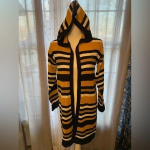 EVELYN TAYLOR hooded long sweater striped size large